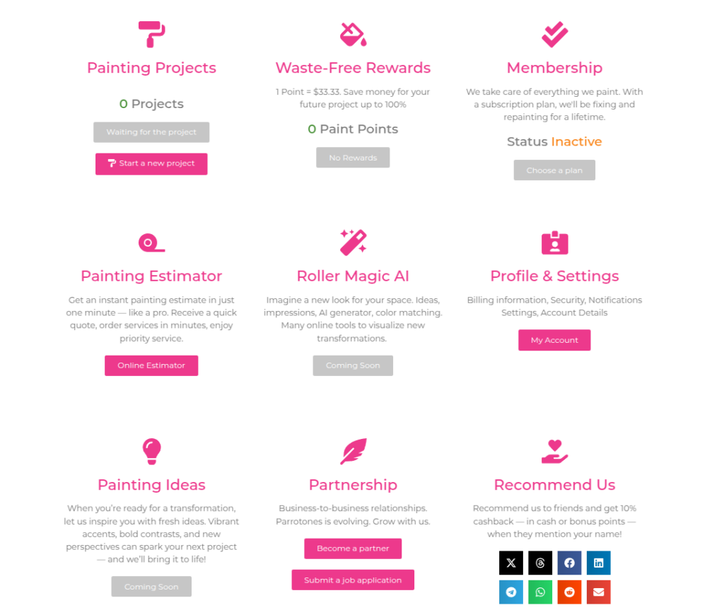 Discover the advantages of a personal painting dashboard on our website, where you can efficiently manage painting projects and access exclusive features like the Roller Magic AI and Instant Estimator Online.
