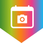 Calendar icon with a camera on a rainbow gradient