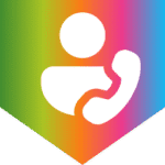 Contact support icon: person holding a phone on a rainbow gradient