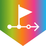 Project tracking icon: flag on a timeline, rainbow gradient