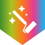 Paint roller with sparkles icon on a rainbow gradient banner