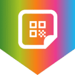 Document icon with a QR code on a rainbow gradient banner