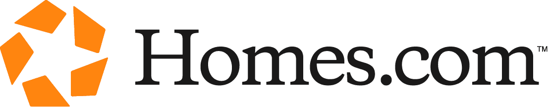 Homes.com logo featuring a stylized orange star icon and the text "Homes.com™".