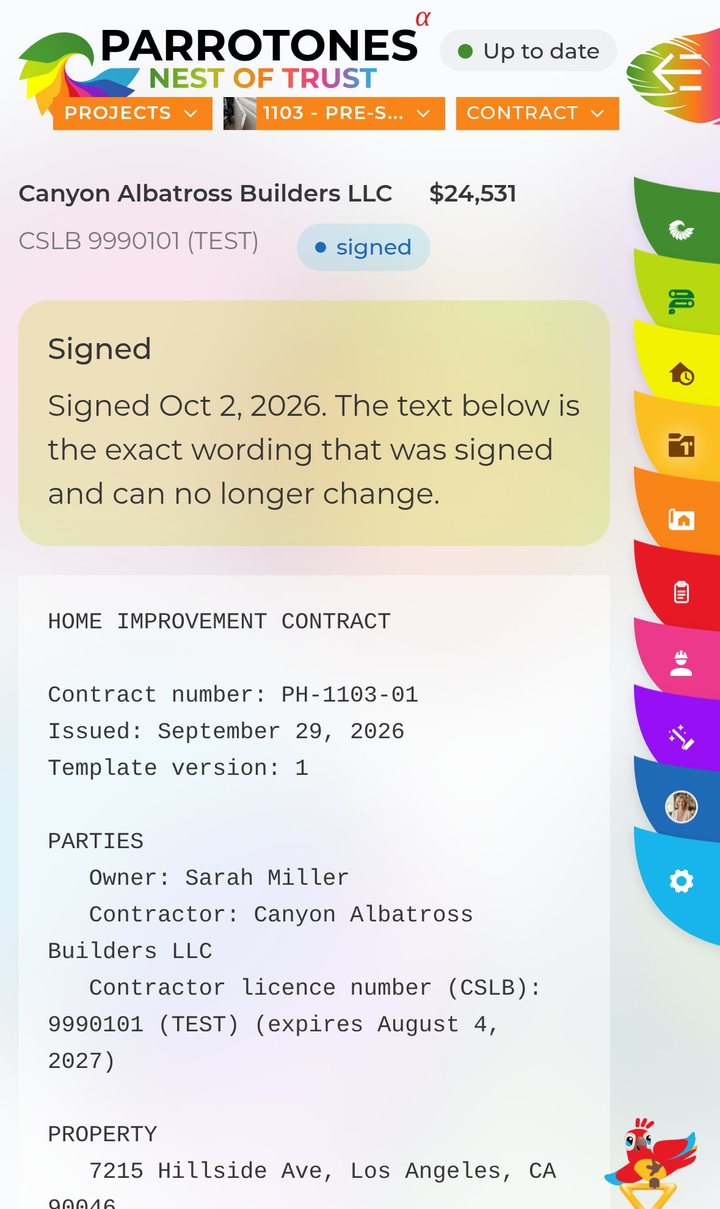 Renovation Hub app: home improvement contract signed in the app