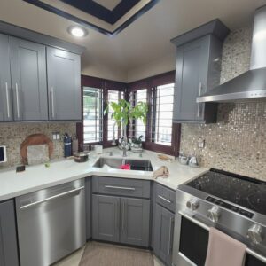 AI design of the same kitchen with gray cabinets